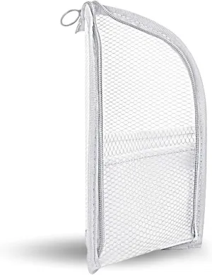 GRINKO Makeup Brush Holder, Travel Makeup Brush Case Waterproof Toiletry Bag Stand-up Makeup Organizer Mesh Cosmetic Bags with Zipper White