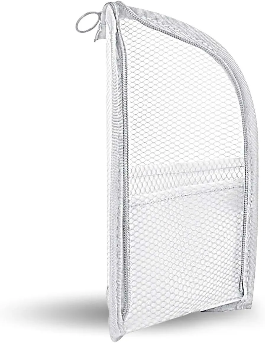 GRINKO Makeup Brush Holder, Travel Makeup Brush Case Waterproof Toiletry Bag Stand-up Makeup Organizer Mesh Cosmetic Bags with Zipper White