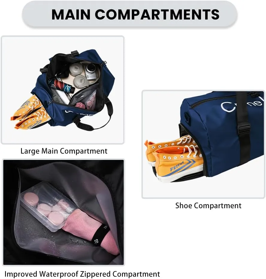 Gym Duffle Bag for Men Women with Shoe and Wet Compartment Sport Workout Waterproof Bags Large for Fitness Yoga Swimming Traveling Duffel (Blue)