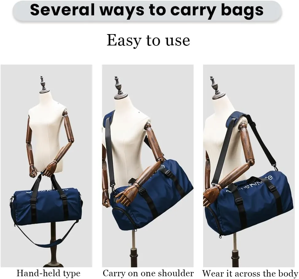 Gym Duffle Bag for Men Women with Shoe and Wet Compartment Sport Workout Waterproof Bags Large for Fitness Yoga Swimming Traveling Duffel (Blue)