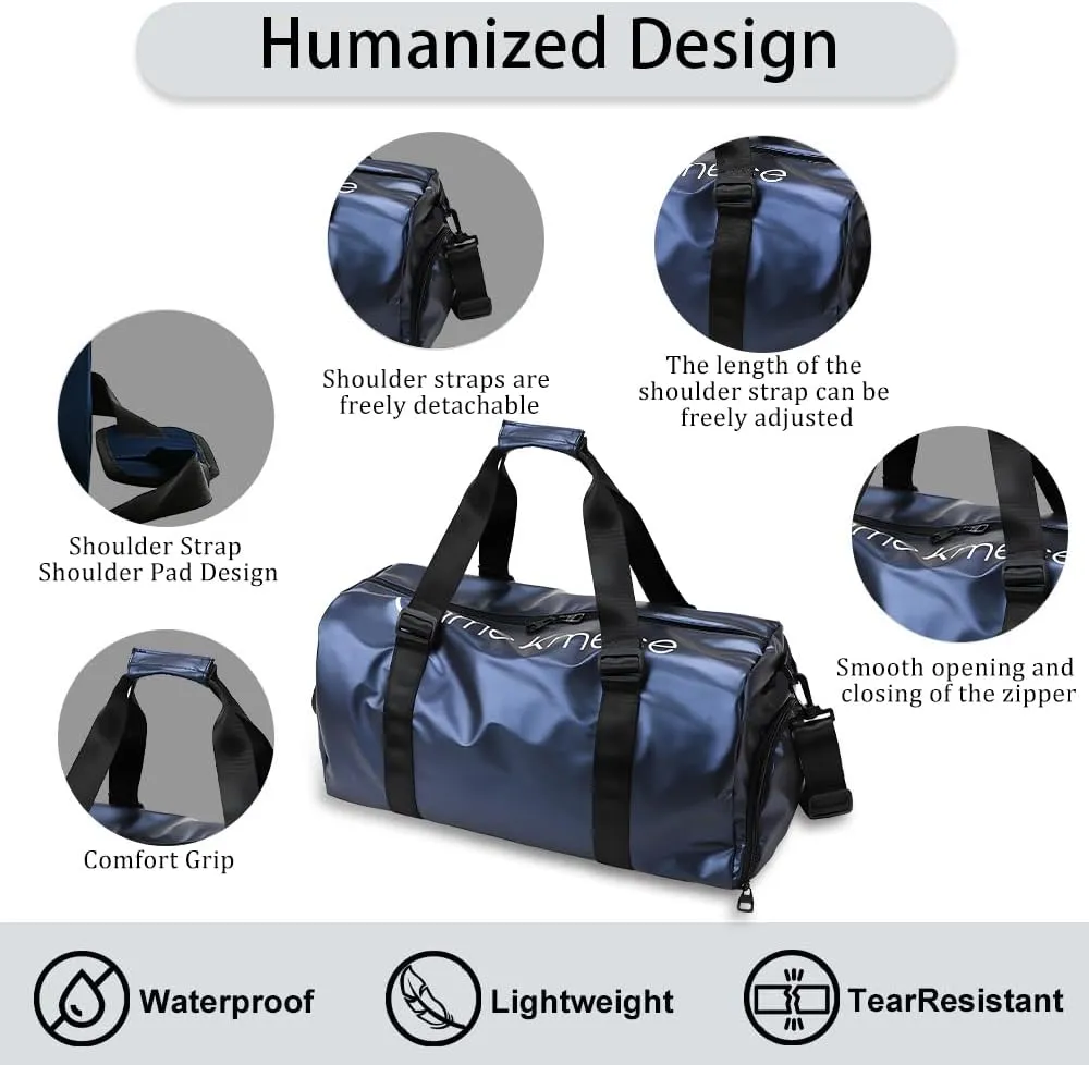 Gym Duffle Bag for Men Women with Shoe and Wet Compartment Sport Workout Waterproof Bags Large for Fitness Yoga Swimming Traveling Duffel (Blue)