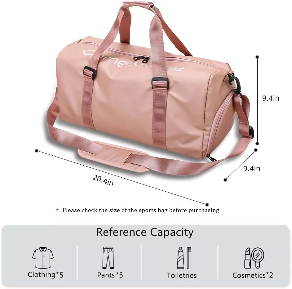 Gym Duffle Bag for Men Women with Shoe and Wet Compartment Sport Workout Waterproof Bags Large for Fitness Yoga Swimming Traveling Duffel (Pink)