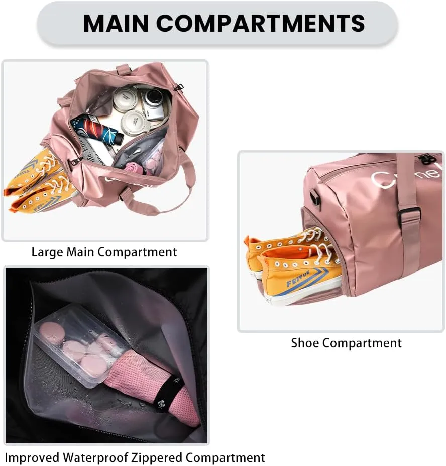 Gym Duffle Bag for Men Women with Shoe and Wet Compartment Sport Workout Waterproof Bags Large for Fitness Yoga Swimming Traveling Duffel (Pink)