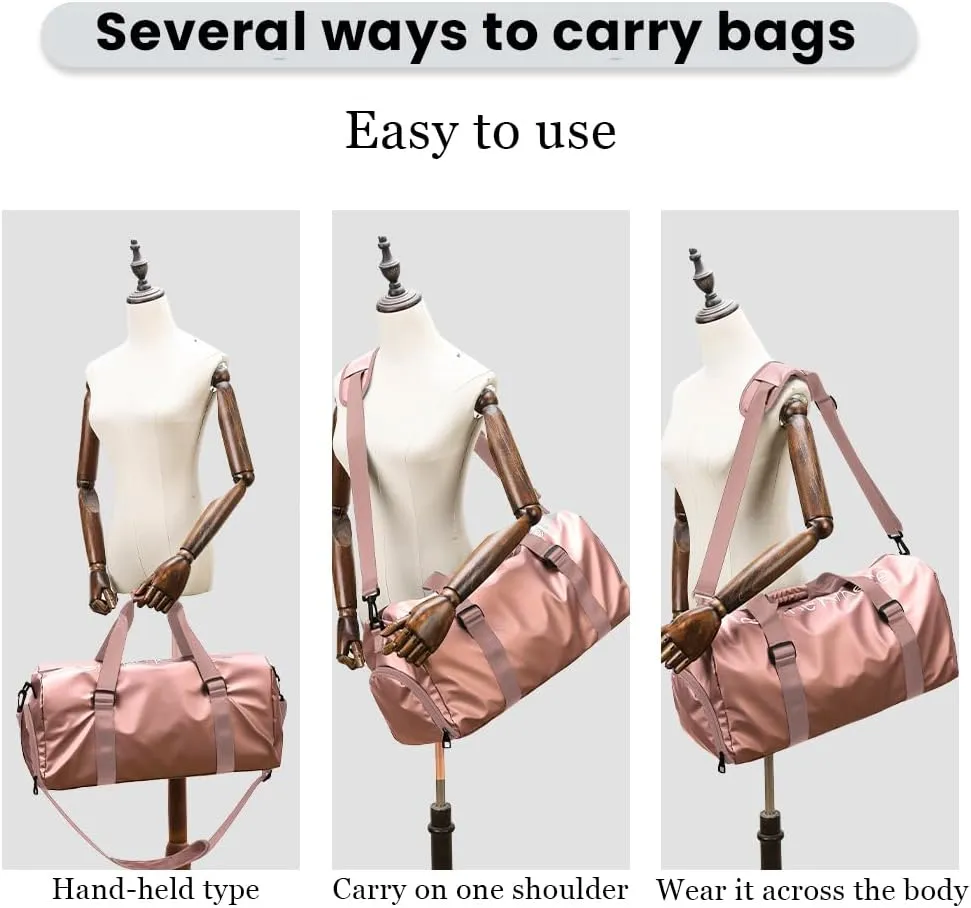 Gym Duffle Bag for Men Women with Shoe and Wet Compartment Sport Workout Waterproof Bags Large for Fitness Yoga Swimming Traveling Duffel (Pink)
