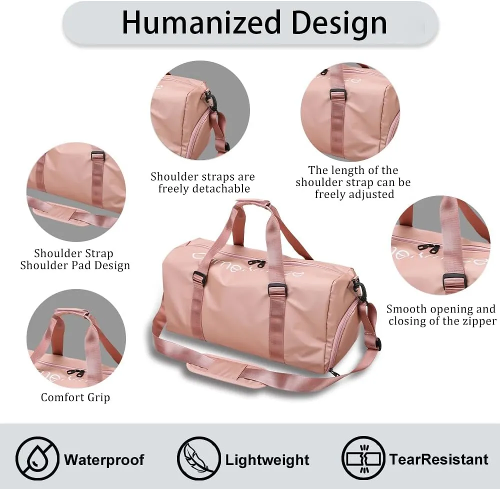Gym Duffle Bag for Men Women with Shoe and Wet Compartment Sport Workout Waterproof Bags Large for Fitness Yoga Swimming Traveling Duffel (Pink)