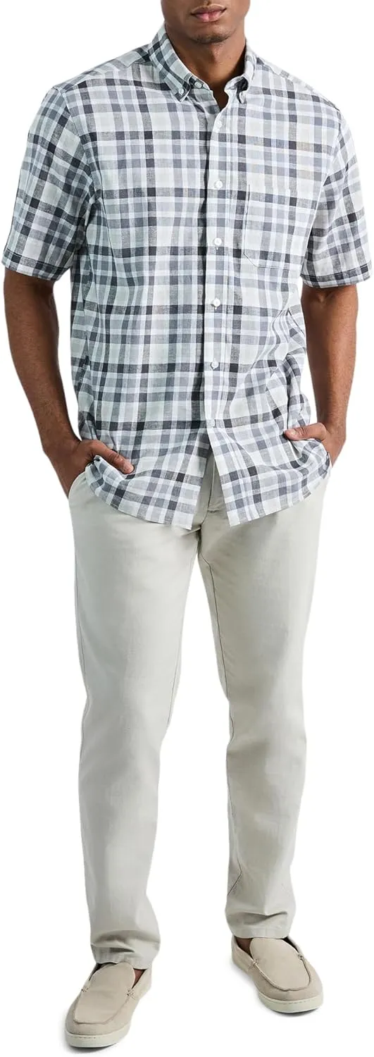 Haggar Men's Life Khaki Short Sleeve Button-Down Casual Linen Shirt