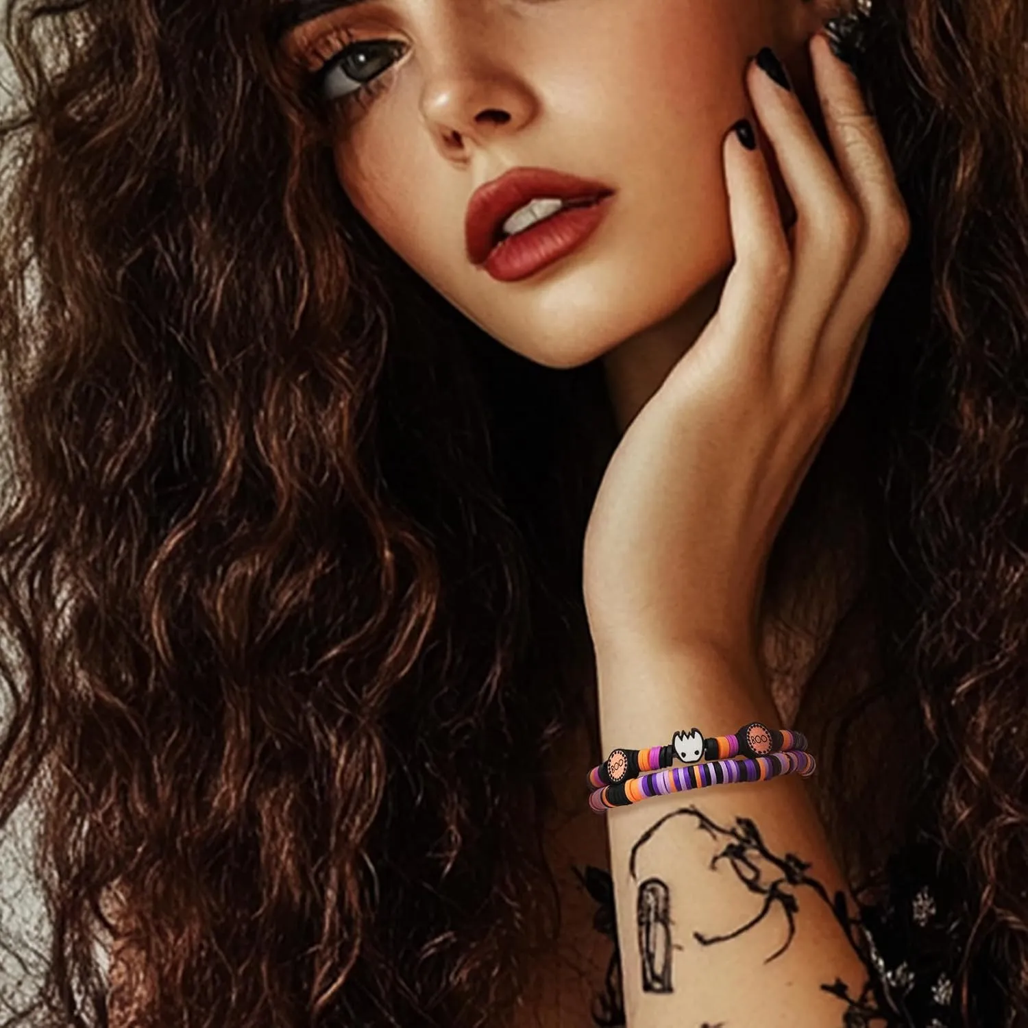 Halloween Heishi Stack Bracelets Set for Women, Handmade Boho Clay Beaded Initial Letter Bracelet Accessories Outfit Jewelry Gift.