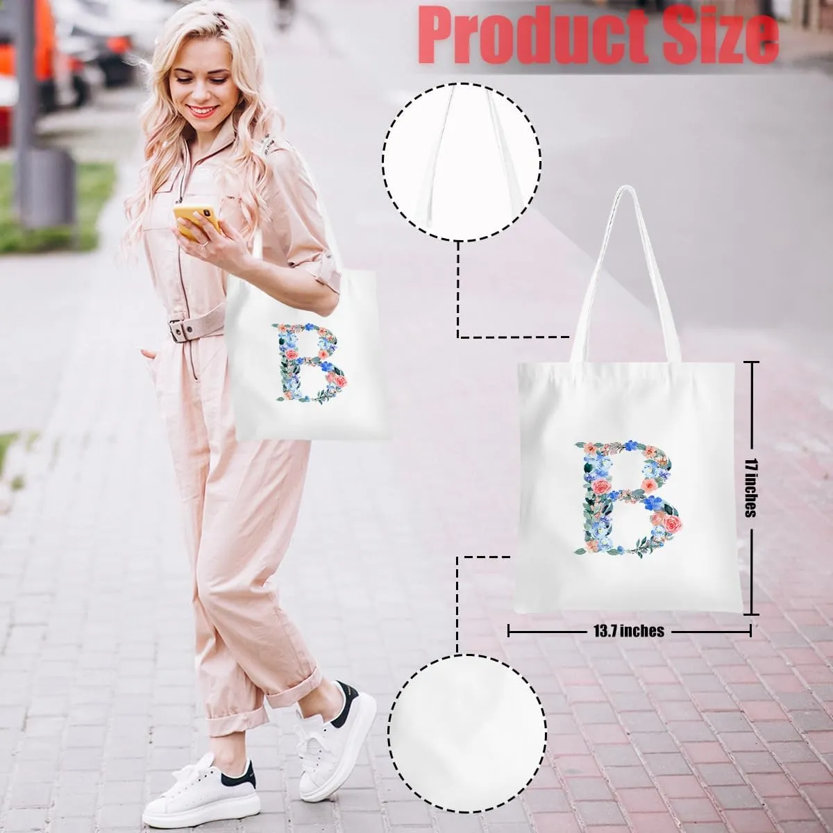 Hanamiya Na Monogrammed Tote Bags Initial Canvas Tote Bag Personalized Reusable Grocery Bags Monogrammed Gifts for Women