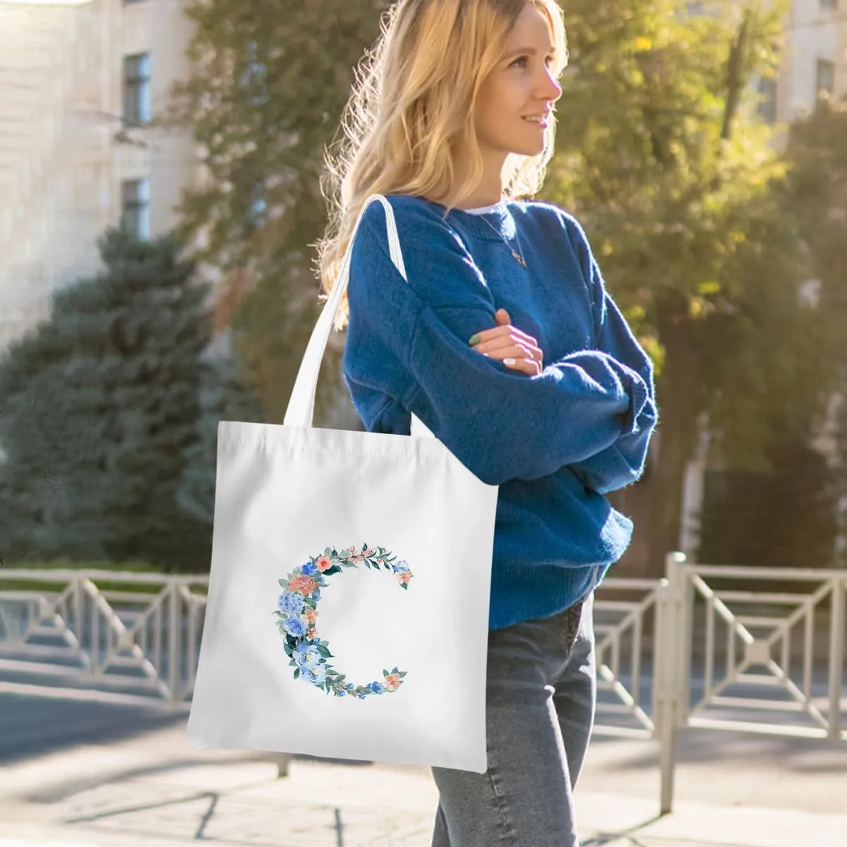 Hanamiya Na Monogrammed Tote Bags Initial Canvas Tote Bag Personalized Reusable Grocery Bags Monogrammed Gifts for Women