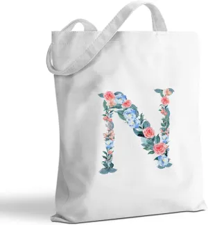 Hanamiya Na Monogrammed Tote Bags Initial Canvas Tote Bag Personalized Reusable Grocery Bags Monogrammed Gifts for Women