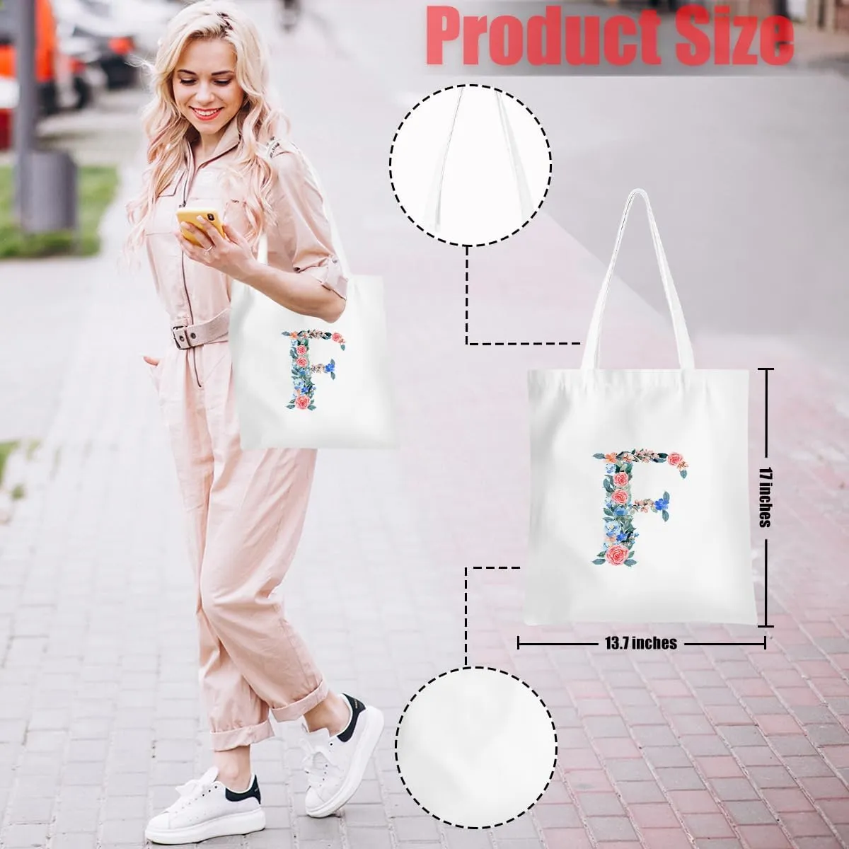 Hanamiya Na Monogrammed Tote Bags Initial Canvas Tote Bag Personalized Reusable Grocery Bags Monogrammed Gifts for Women