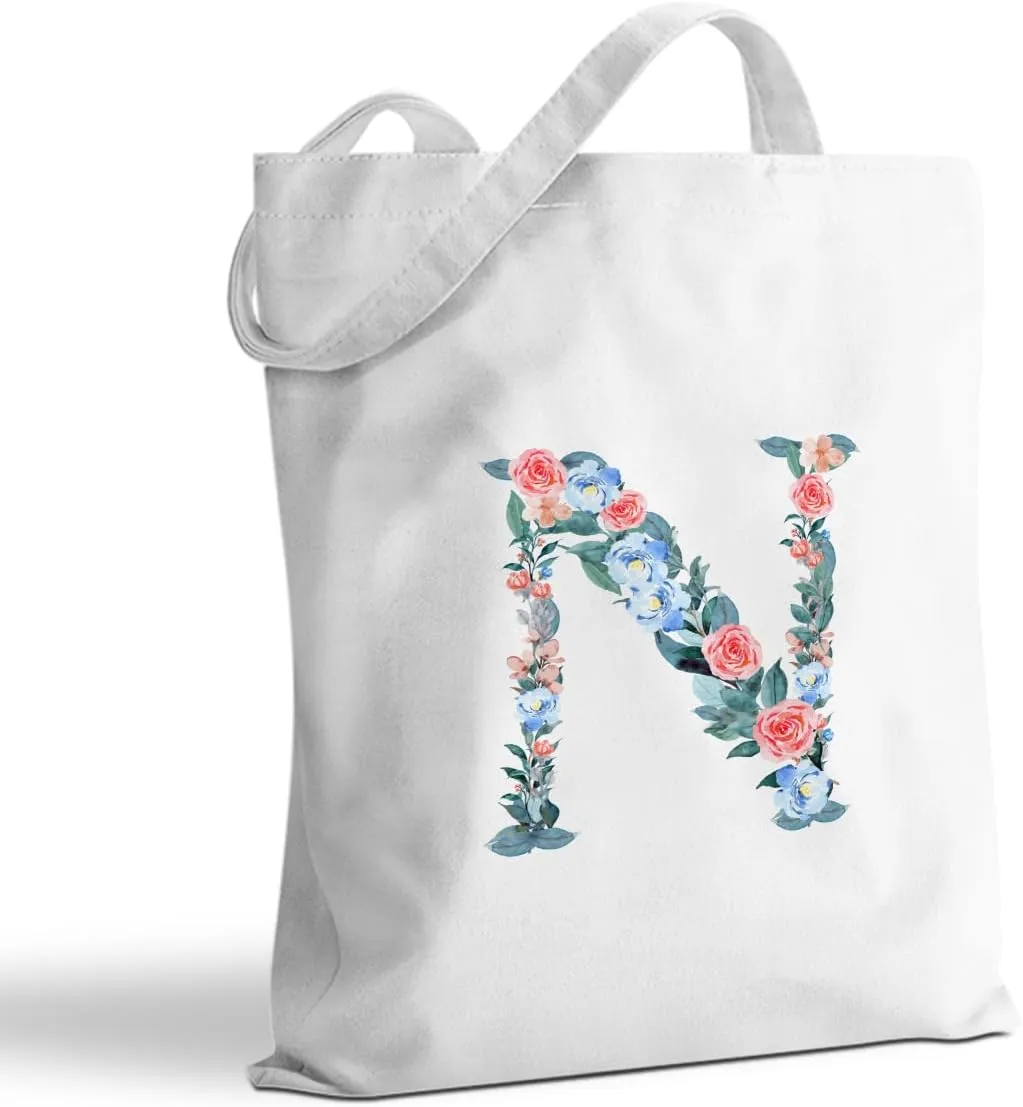 Hanamiya Na Monogrammed Tote Bags Initial Canvas Tote Bag Personalized Reusable Grocery Bags Monogrammed Gifts for Women