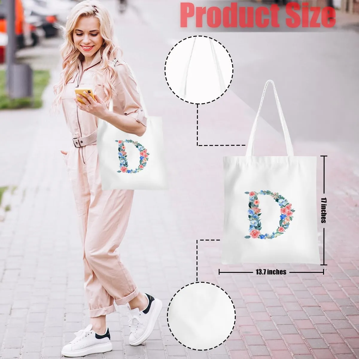 Hanamiya Na Monogrammed Tote Bags Initial Canvas Tote Bag Personalized Reusable Grocery Bags Monogrammed Gifts for Women