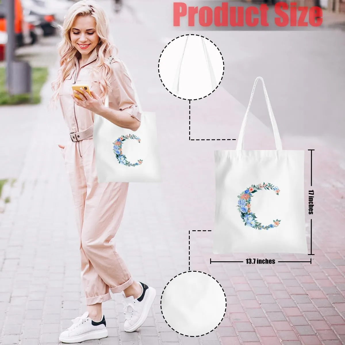 Hanamiya Na Monogrammed Tote Bags Initial Canvas Tote Bag Personalized Reusable Grocery Bags Monogrammed Gifts for Women