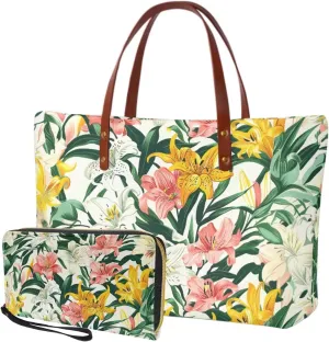 Handbag with Matching Wallet Tote Bag 2-Pcs/Set Clutch Purse with Handles Shoulder Bag and Wallet Set for Women