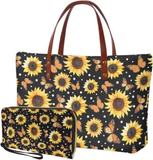 Handbag with Matching Wallet Tote Bag 2-Pcs/Set Clutch Purse with Handles Shoulder Bag and Wallet Set for Women