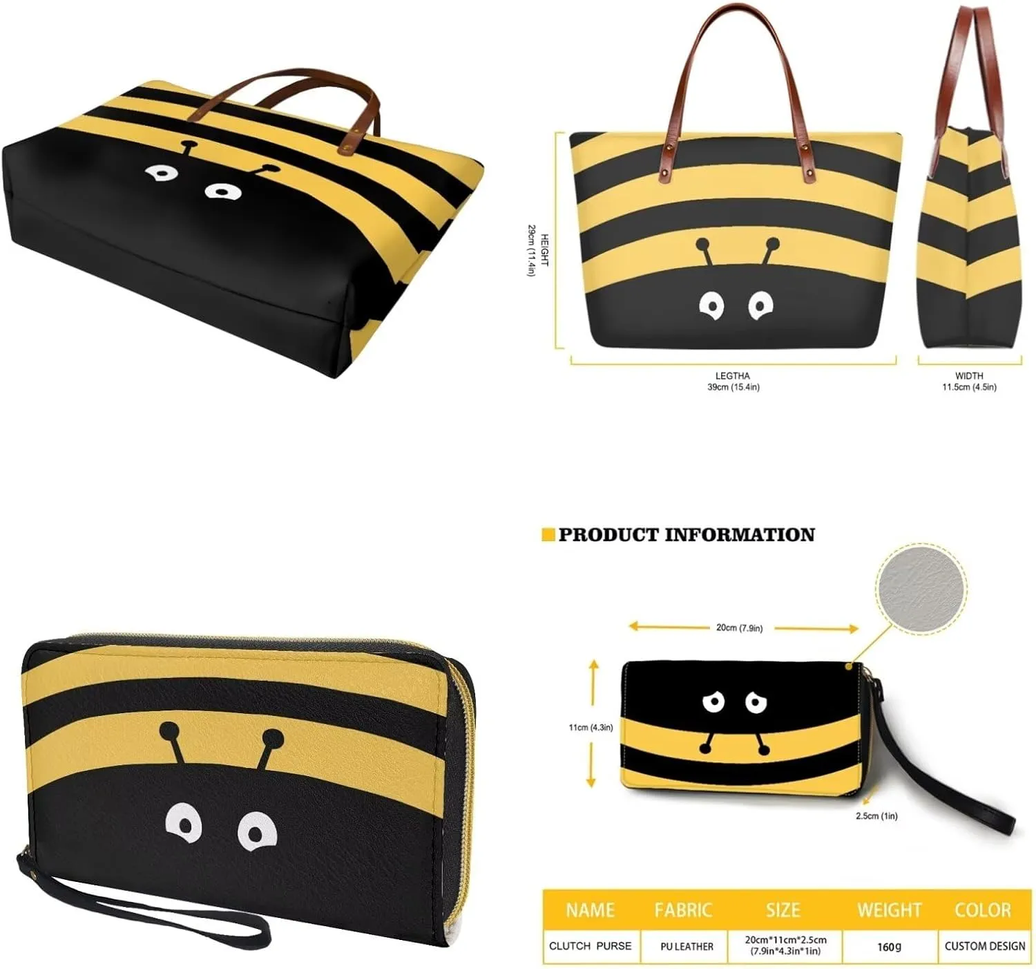 Handbag with Matching Wallet Tote Bag 2-Pcs/Set Clutch Purse with Handles Shoulder Bag and Wallet Set for Women
