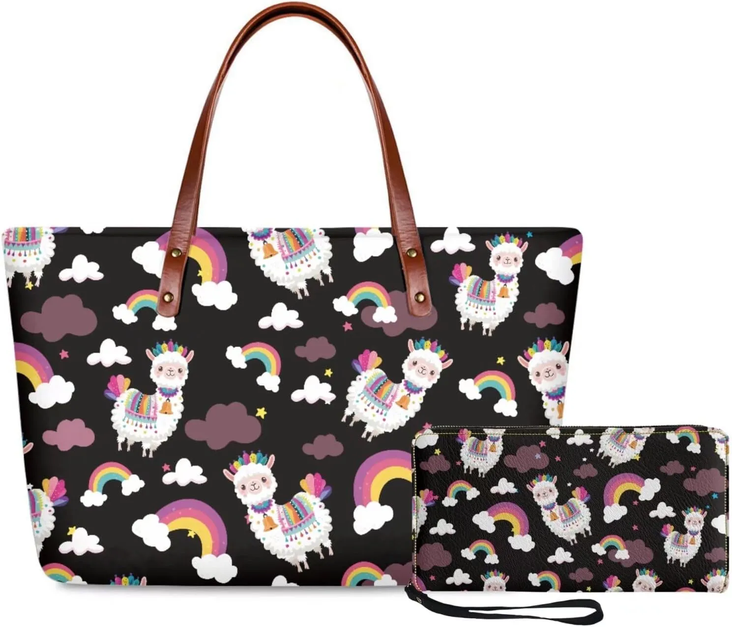 Handbag with Matching Wallet Tote Bag 2-Pcs/Set Clutch Purse with Handles Shoulder Bag and Wallet Set for Women