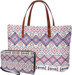 Handbag with Matching Wallet Tote Bag 2-Pcs/Set Clutch Purse with Handles Shoulder Bag and Wallet Set for Women