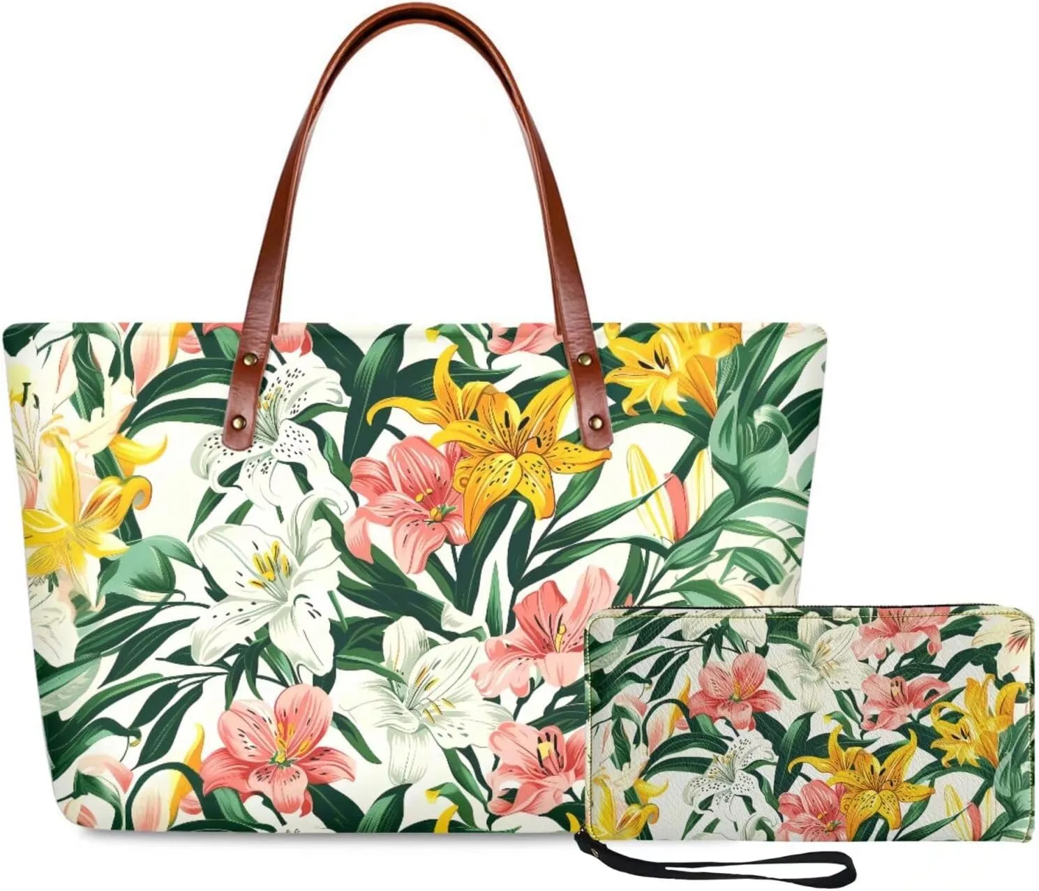 Handbag with Matching Wallet Tote Bag 2-Pcs/Set Clutch Purse with Handles Shoulder Bag and Wallet Set for Women