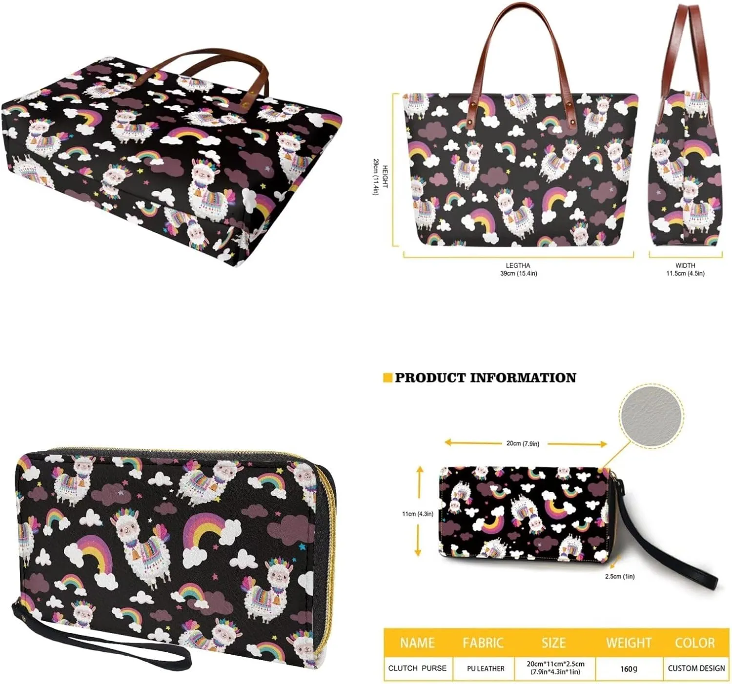 Handbag with Matching Wallet Tote Bag 2-Pcs/Set Clutch Purse with Handles Shoulder Bag and Wallet Set for Women
