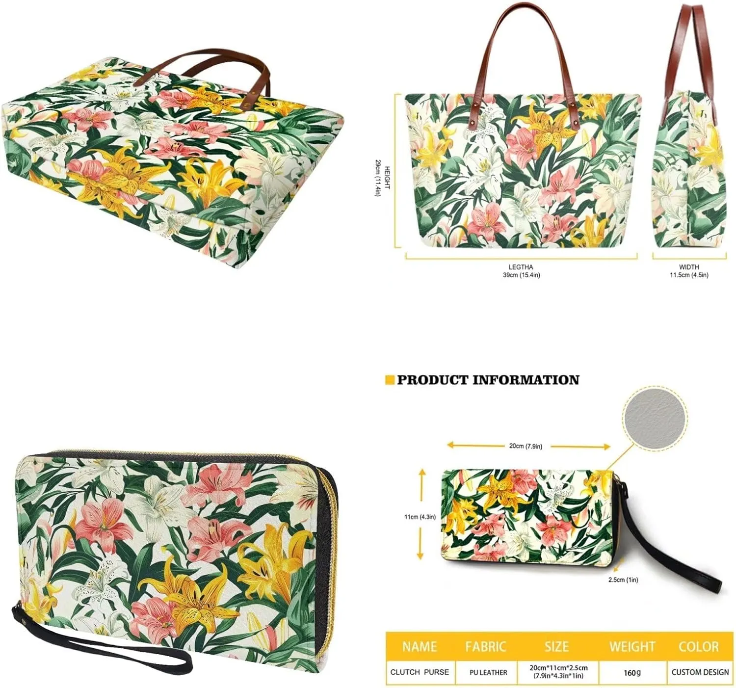 Handbag with Matching Wallet Tote Bag 2-Pcs/Set Clutch Purse with Handles Shoulder Bag and Wallet Set for Women