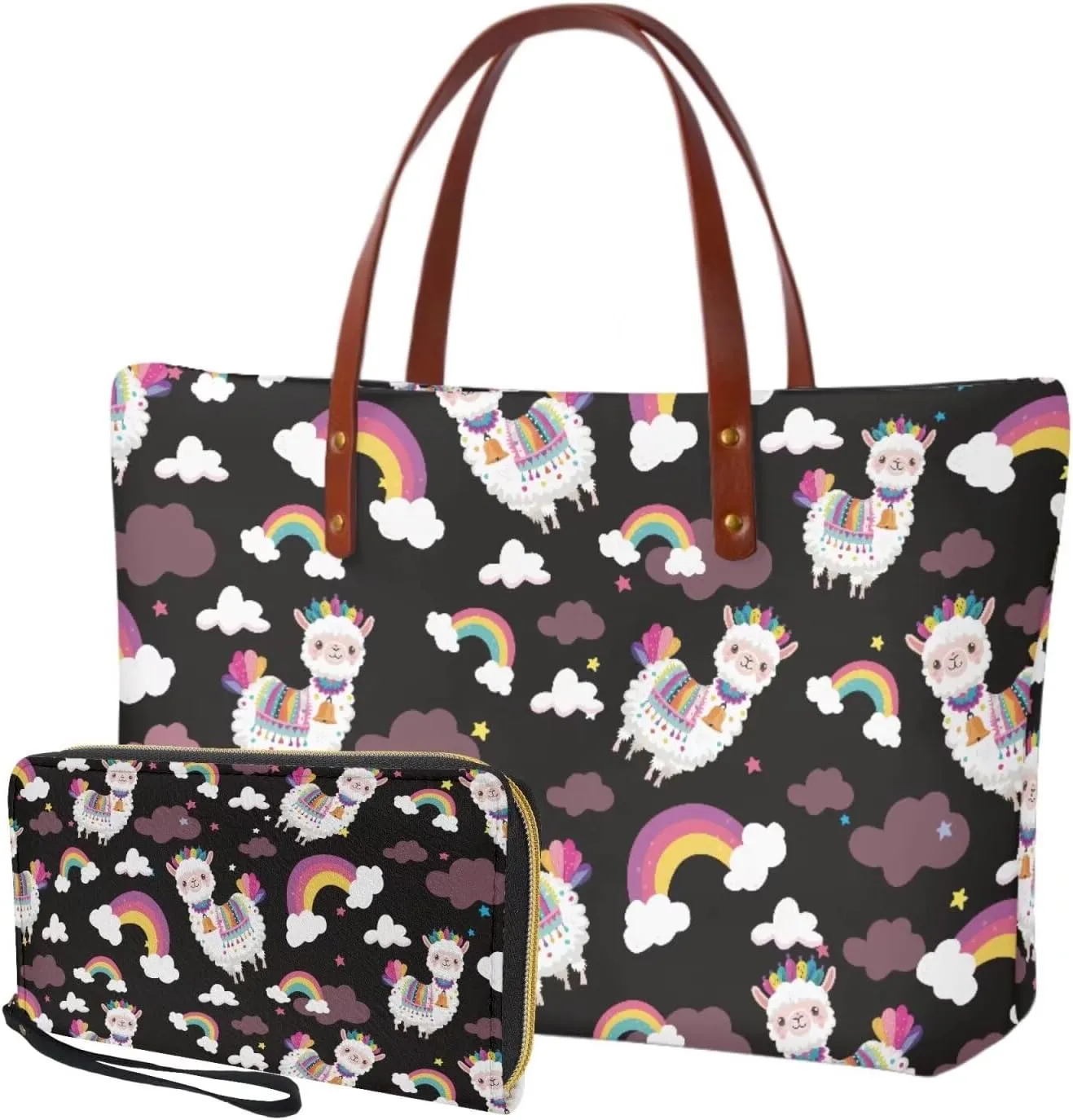 Handbag with Matching Wallet Tote Bag 2-Pcs/Set Clutch Purse with Handles Shoulder Bag and Wallet Set for Women
