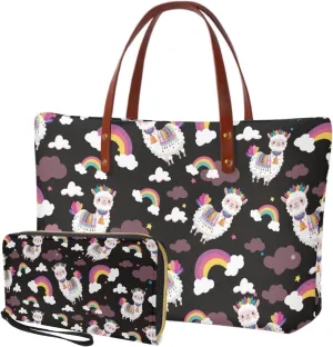 Handbag with Matching Wallet Tote Bag 2-Pcs/Set Clutch Purse with Handles Shoulder Bag and Wallet Set for Women