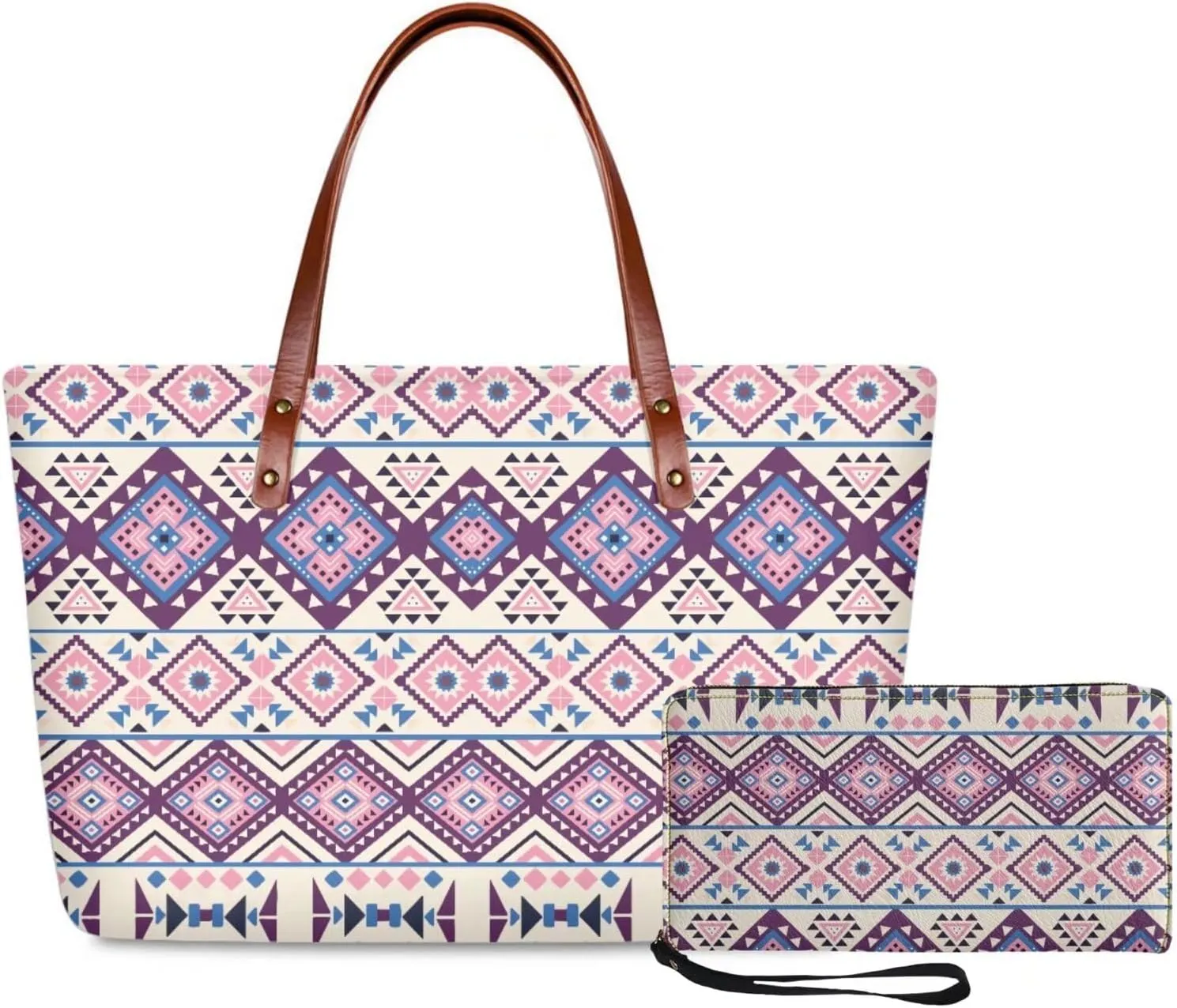 Handbag with Matching Wallet Tote Bag 2-Pcs/Set Clutch Purse with Handles Shoulder Bag and Wallet Set for Women