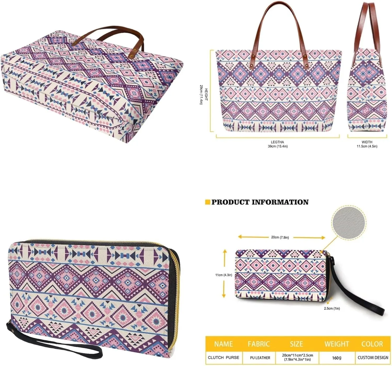 Handbag with Matching Wallet Tote Bag 2-Pcs/Set Clutch Purse with Handles Shoulder Bag and Wallet Set for Women