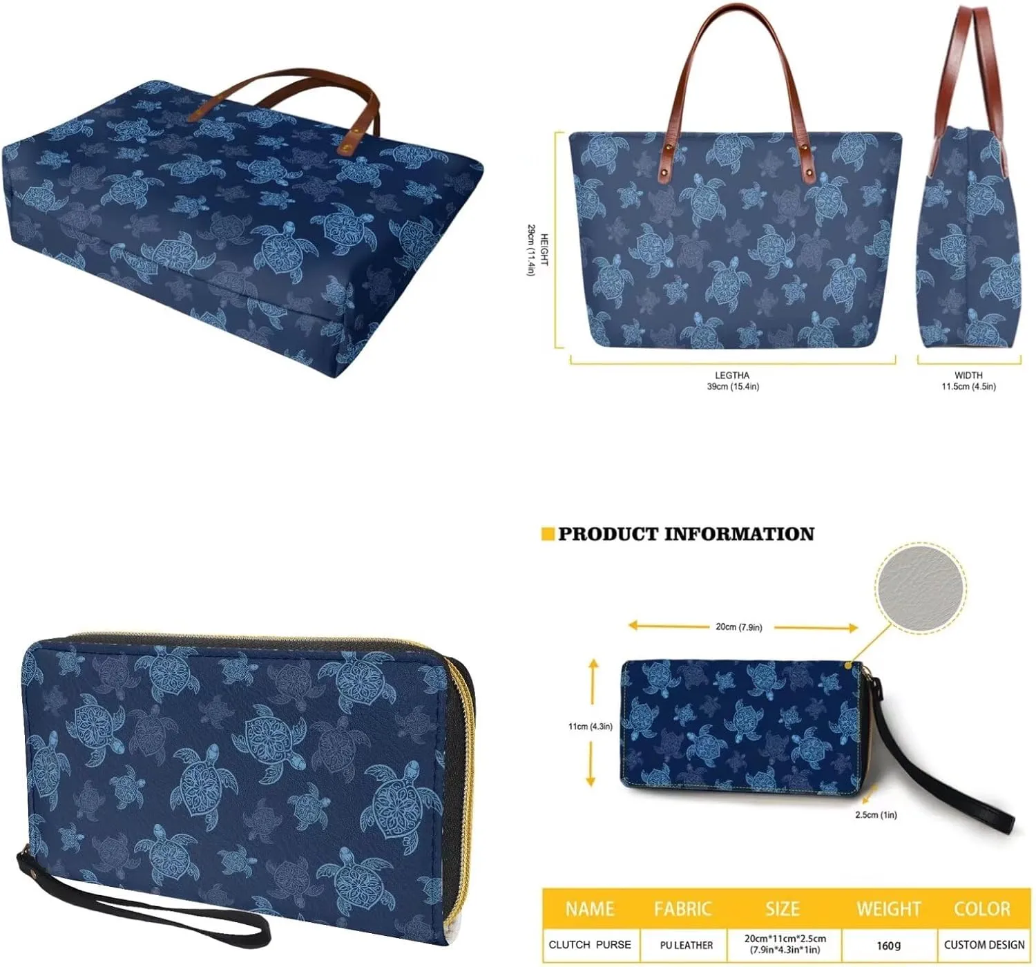 Handbag with Matching Wallet Tote Bag 2-Pcs/Set Clutch Purse with Handles Shoulder Bag and Wallet Set for Women