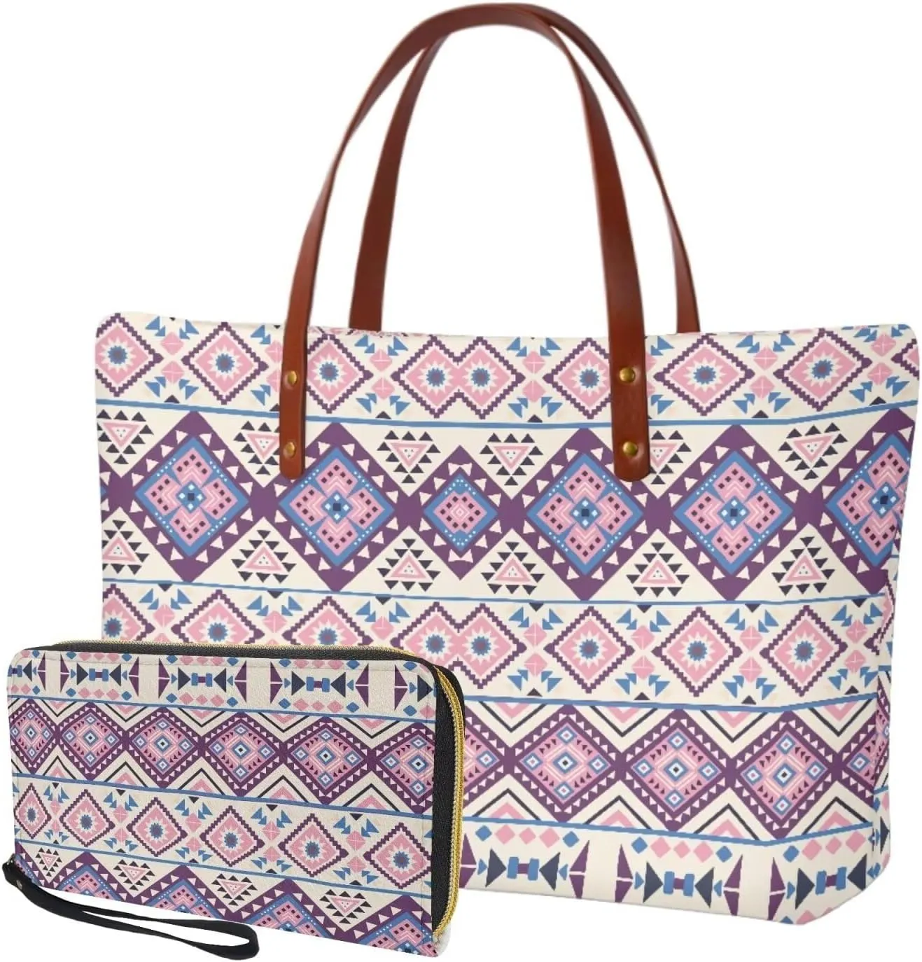 Handbag with Matching Wallet Tote Bag 2-Pcs/Set Clutch Purse with Handles Shoulder Bag and Wallet Set for Women