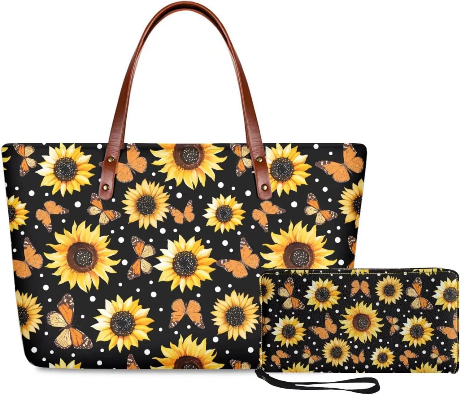 Handbag with Matching Wallet Tote Bag 2-Pcs/Set Clutch Purse with Handles Shoulder Bag and Wallet Set for Women