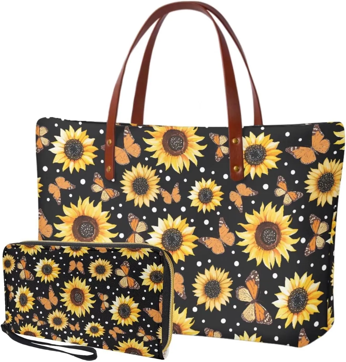 Handbag with Matching Wallet Tote Bag 2-Pcs/Set Clutch Purse with Handles Shoulder Bag and Wallet Set for Women