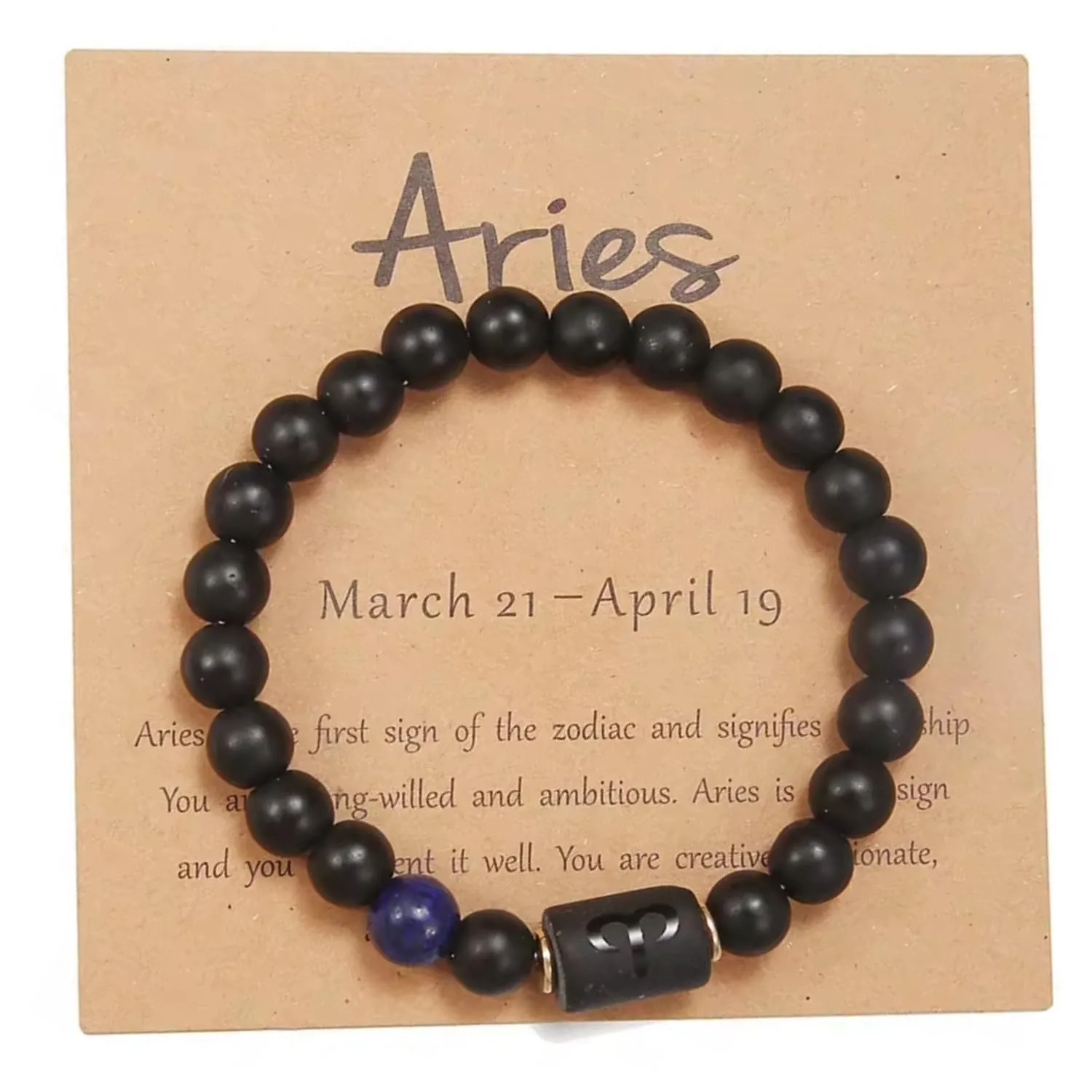 Handmade Zodiac Beaded Black Onyx Bracelet For Men Women, Elastic Yoga Stretch Bracelet, Healing Crystals And Stones, Spiritual Gifts For Astrology, 8mm (Aries, March 21st to April 19th)