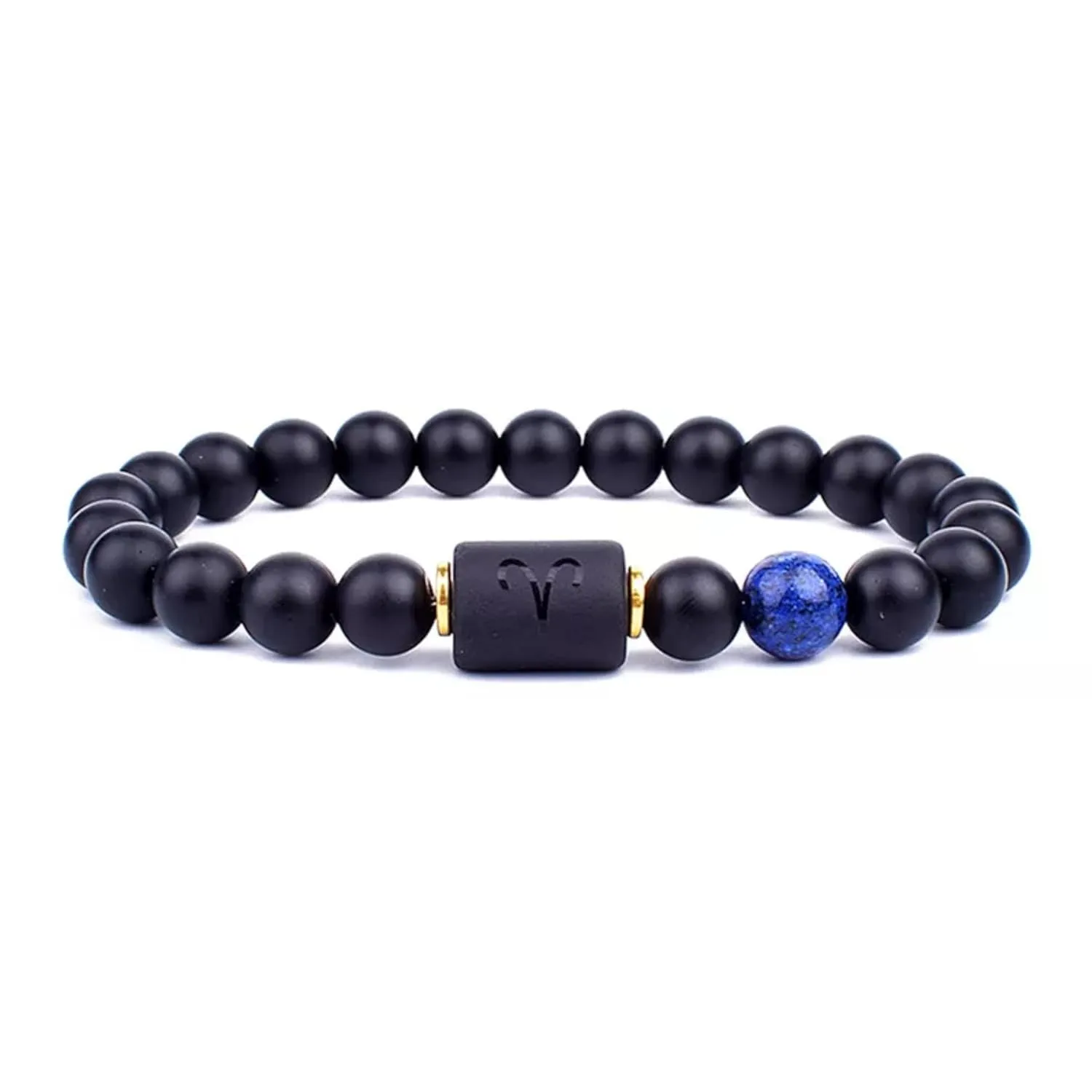 Handmade Zodiac Beaded Black Onyx Bracelet For Men Women, Elastic Yoga Stretch Bracelet, Healing Crystals And Stones, Spiritual Gifts For Astrology, 8mm (Aries, March 21st to April 19th)