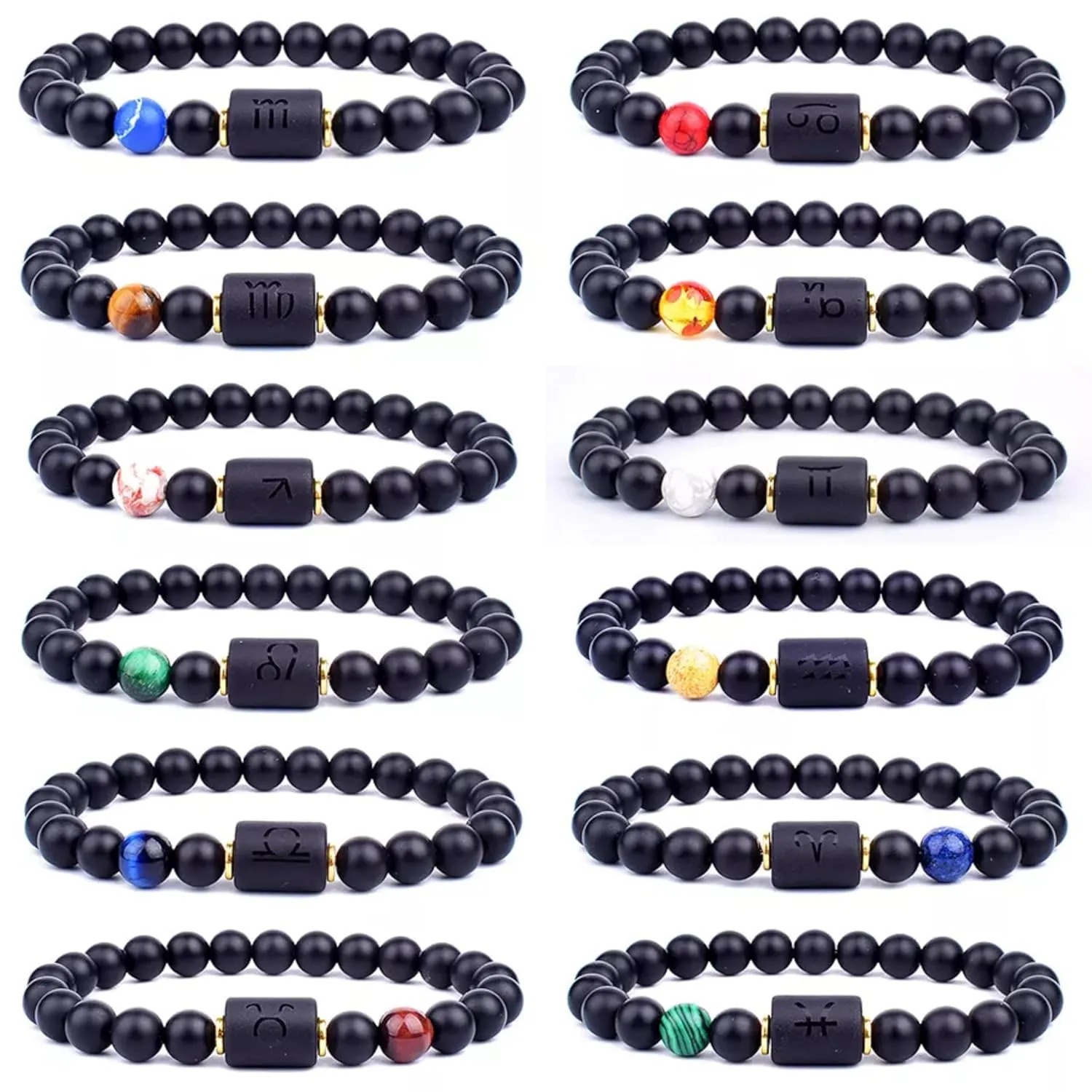 Handmade Zodiac Beaded Black Onyx Bracelet For Men Women, Elastic Yoga Stretch Bracelet, Healing Crystals And Stones, Spiritual Gifts For Astrology, 8mm (Aries, March 21st to April 19th)