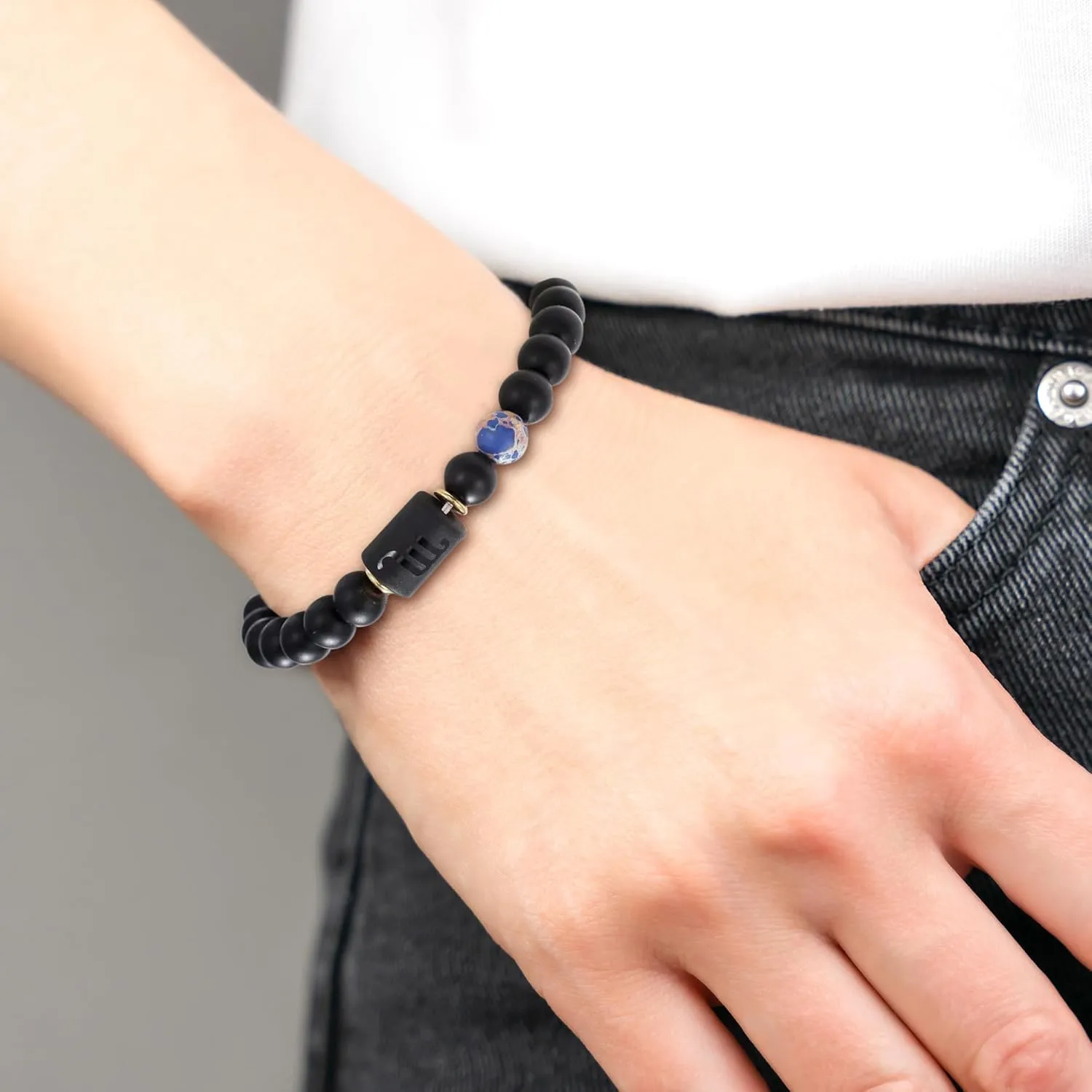 Handmade Zodiac Beaded Black Onyx Bracelet For Men Women, Elastic Yoga Stretch Bracelet, Healing Crystals And Stones, Spiritual Gifts For Astrology, 8mm (Aries, March 21st to April 19th)