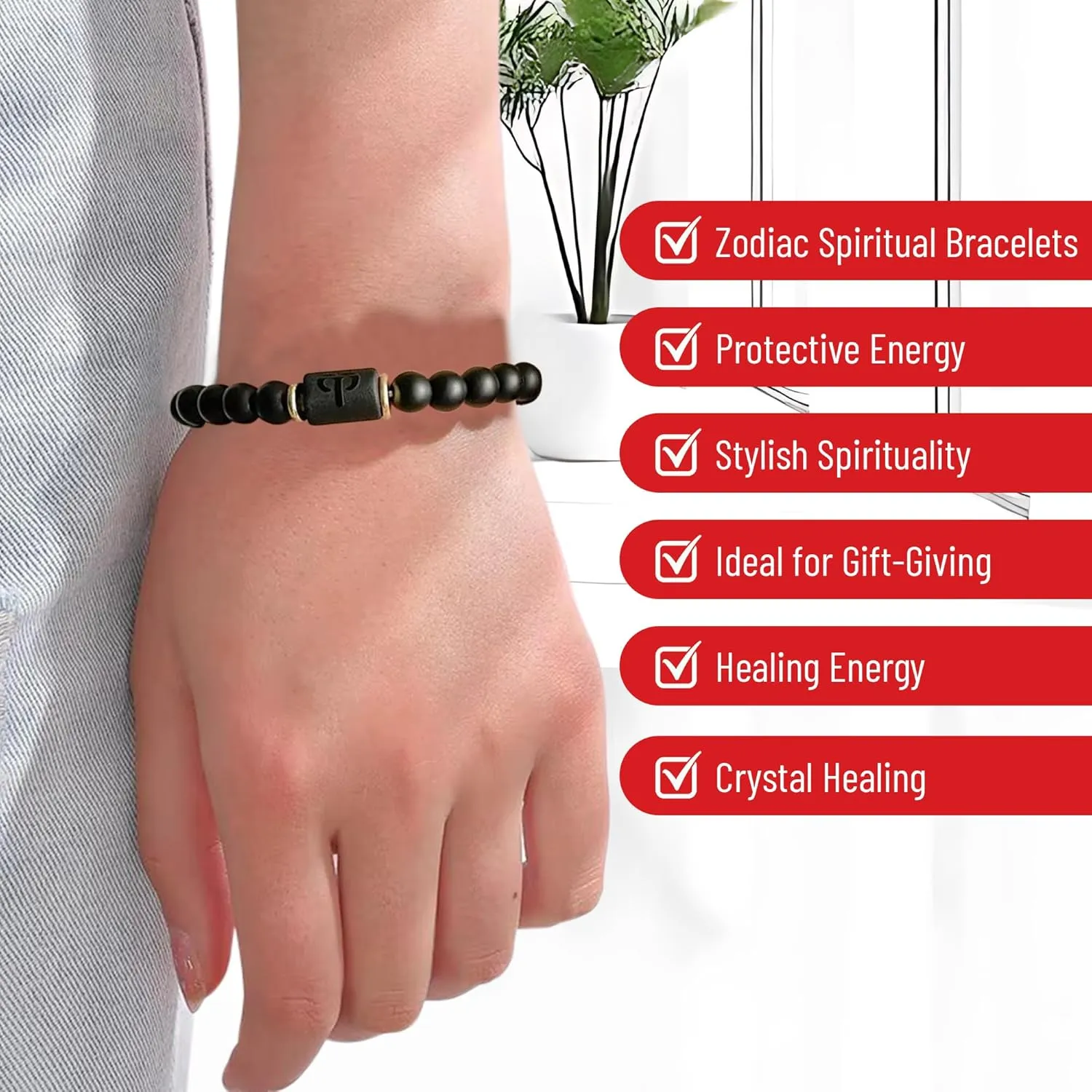 Handmade Zodiac Beaded Matte Black Bracelet For Men Women, Elastic Yoga Stretch Bracelet, Healing Crystals And Stones, Spiritual Gifts For Astrology, 8mm (Aries, March 21st to April 19th)