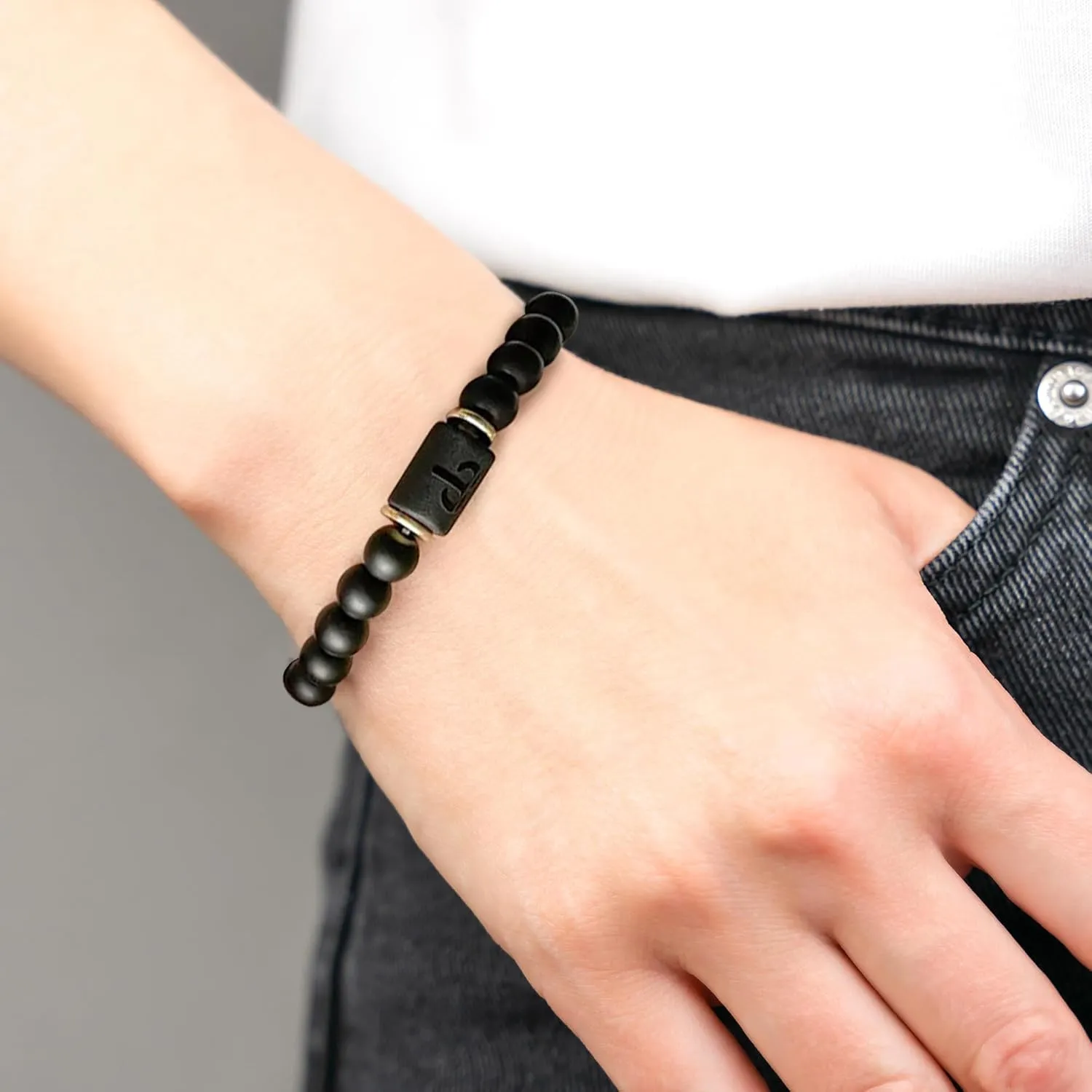 Handmade Zodiac Beaded Matte Black Bracelet For Men Women, Elastic Yoga Stretch Bracelet, Healing Crystals And Stones, Spiritual Gifts For Astrology, 8mm (Aries, March 21st to April 19th)