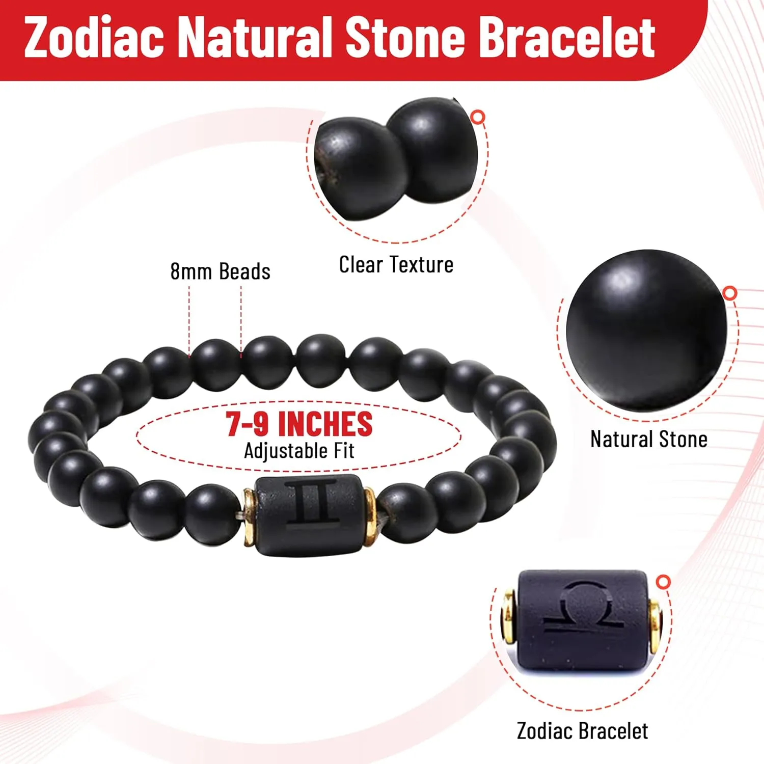Handmade Zodiac Beaded Matte Black Bracelet For Men Women, Elastic Yoga Stretch Bracelet, Healing Crystals And Stones, Spiritual Gifts For Astrology, 8mm (Aries, March 21st to April 19th)