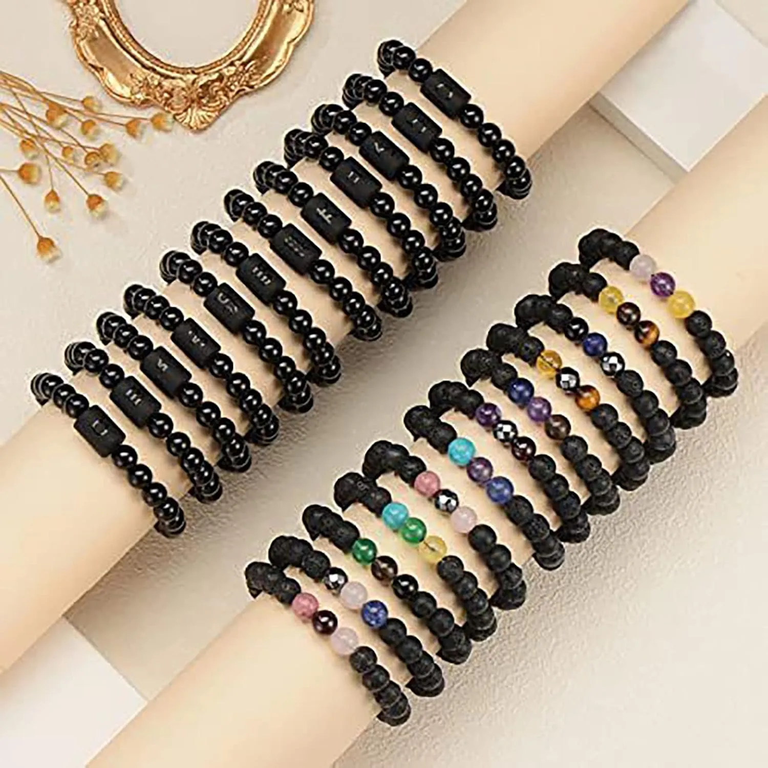 Harry and Henry Zodiac Bracelets for Women Black Onyx Bracelet Adjustable Crystals Healing Bracelet Zodiac Beaded Bracelets Gift