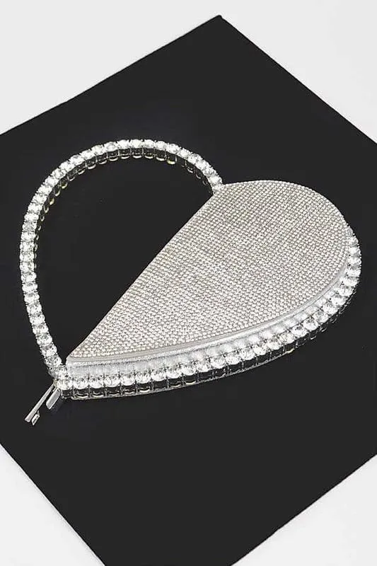 Heart Shape Rhinestone Handle Iconic Clutch Women's Evening Bag Diamond Frame Wedding Party Mini Purse