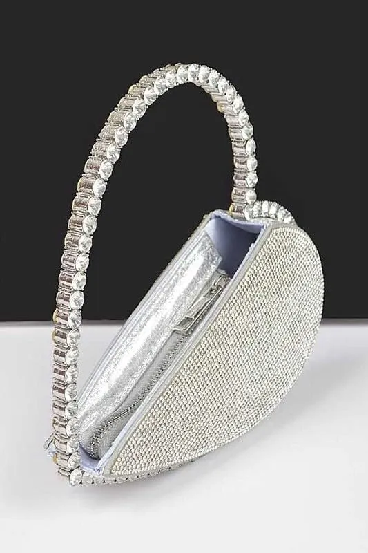 Heart Shape Rhinestone Handle Iconic Clutch Women's Evening Bag Diamond Frame Wedding Party Mini Purse