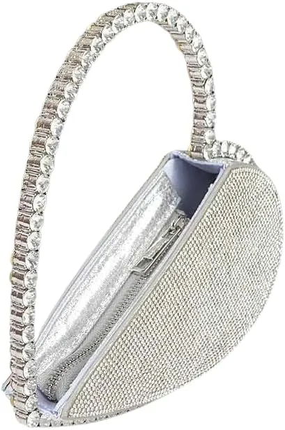 Heart Shape Rhinestone Handle Iconic Clutch Women's Evening Bag Diamond Frame Wedding Party Mini Purse
