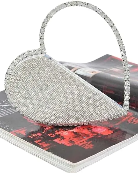 Heart Shape Rhinestone Handle Iconic Clutch Women's Evening Bag Diamond Frame Wedding Party Mini Purse