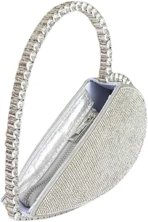 Heart Shape Rhinestone Handle Iconic Clutch Women's Evening Bag Diamond Frame Wedding Party Mini Purse