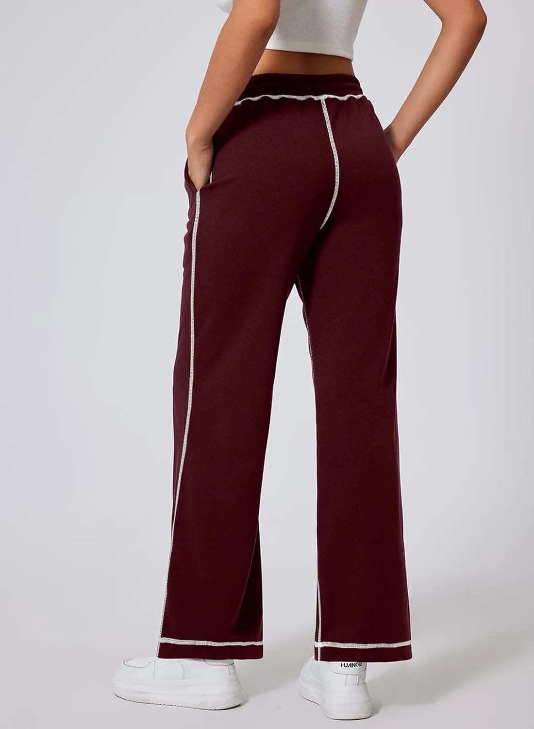 Herseas High Waisted Sweatpants for Women 2024 Fall Wide Leg Contrast Stitching Drawstring Loose Lounge Jogging Pants