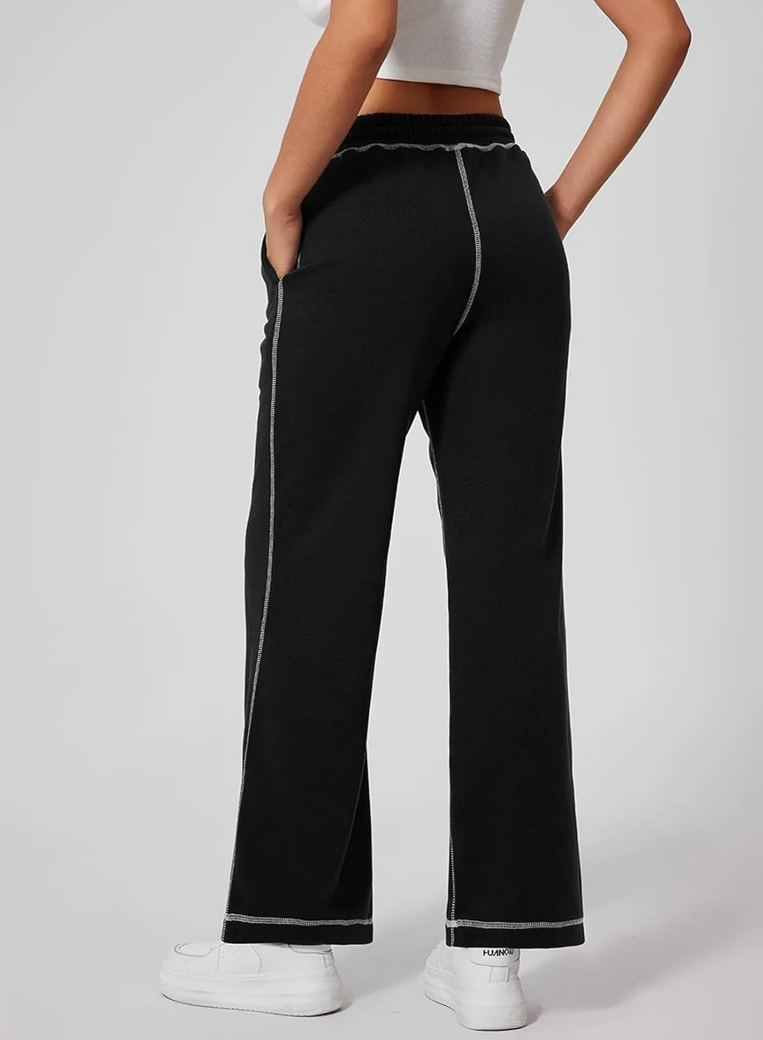 Herseas High Waisted Sweatpants for Women 2024 Fall Wide Leg Contrast Stitching Drawstring Loose Lounge Jogging Pants