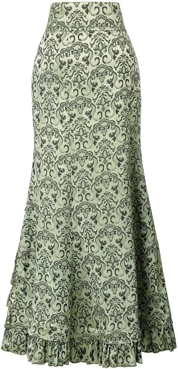 High Waist Vintage Bodycon Long Lace maid Skirt Ruffled Steampunk Skirt Fishtail Evening Party Dress
